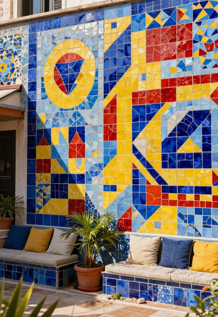 17 Terrace Wall Decor Ideas That Transform Outdoor Spaces - 2. Artistic Mosaic Tiles 1