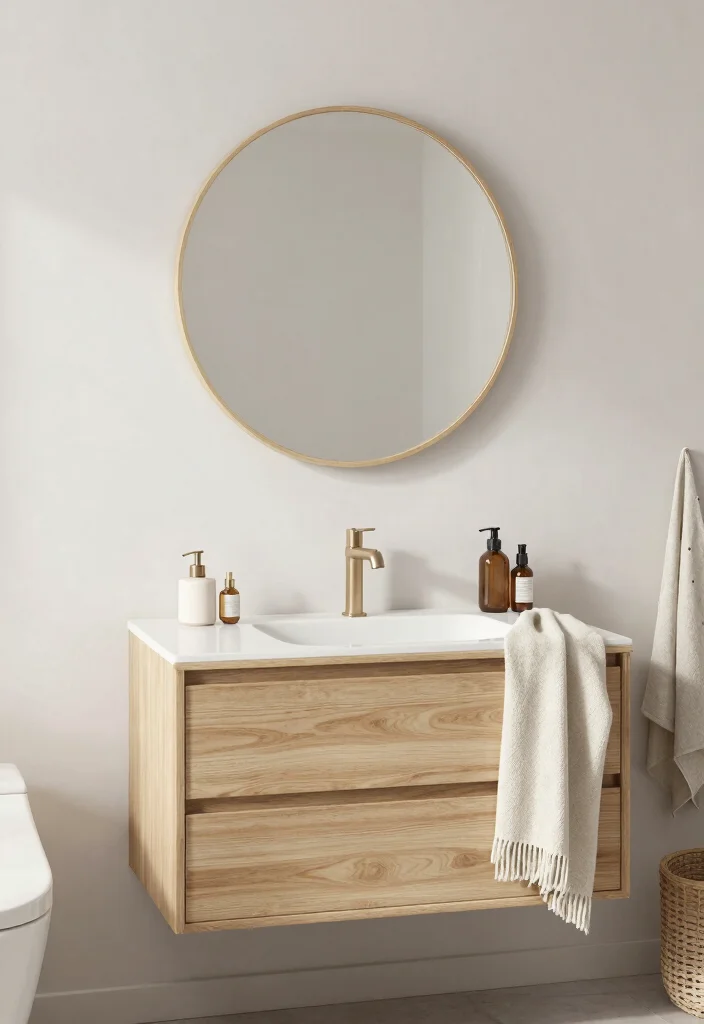 18 Bathroom With Round Mirror Ideas That Feel Soft & Modern - 11. Scandinavian Simplicity 1