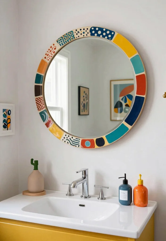 18 Bathroom With Round Mirror Ideas That Feel Soft & Modern - 12. Artistic Flair 1
