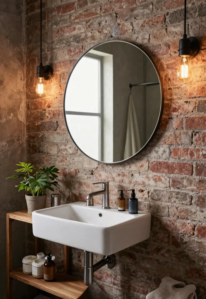 18 Bathroom With Round Mirror Ideas That Feel Soft & Modern - 3. Industrial Chic with a Round Edge 1