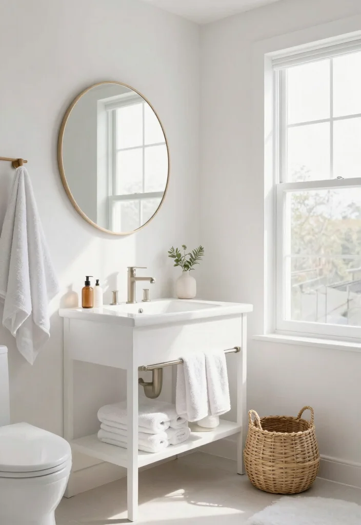 18 Bathroom With Round Mirror Ideas That Feel Soft & Modern - 6. Bright Whites and Refreshing Clarity 1