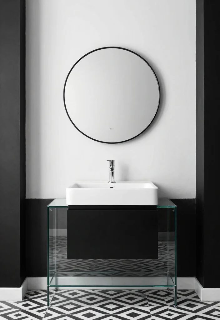 18 Bathroom With Round Mirror Ideas That Feel Soft & Modern - 8. Contemporary Monochrome 1