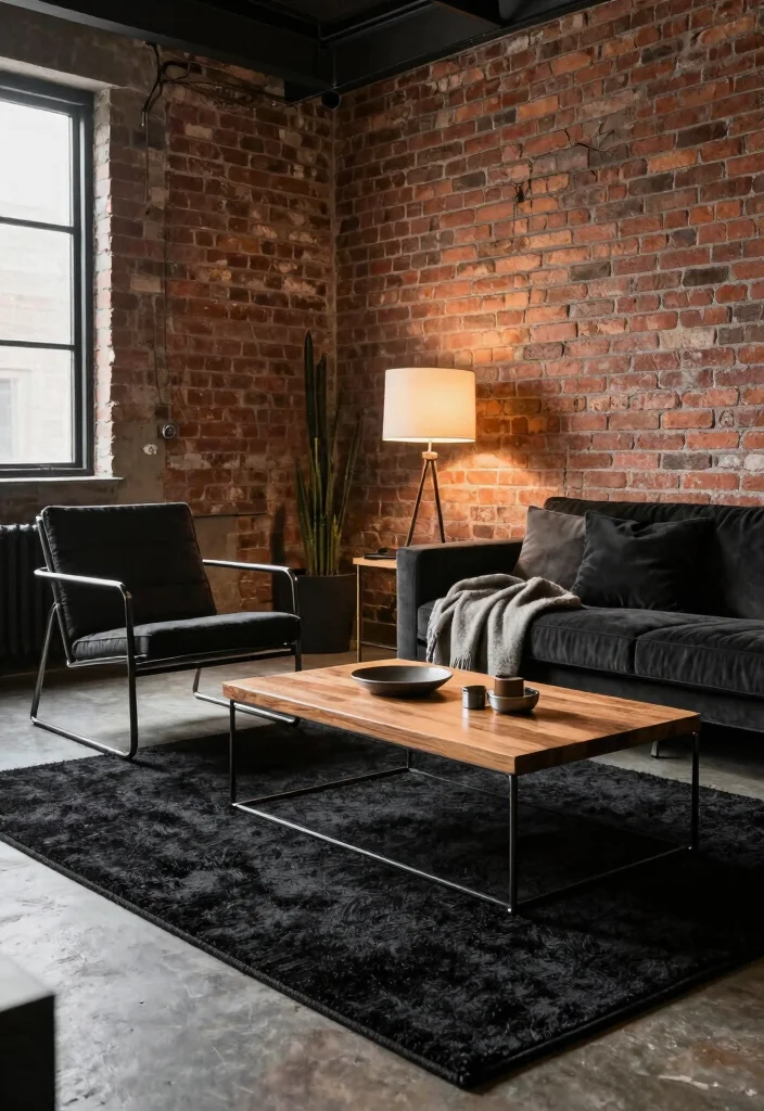18 Black Rug Living Room Ideas With Bold Contrast 11 18 Black Rug Living Room Ideas With Bold Contrast - 10. Industrial Edge with Urban Flair 1