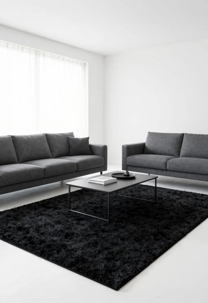 18 Black Rug Living Room Ideas With Bold Contrast 12 18 Black Rug Living Room Ideas With Bold Contrast - 11. Bright White with Charcoal Grey Accents 1