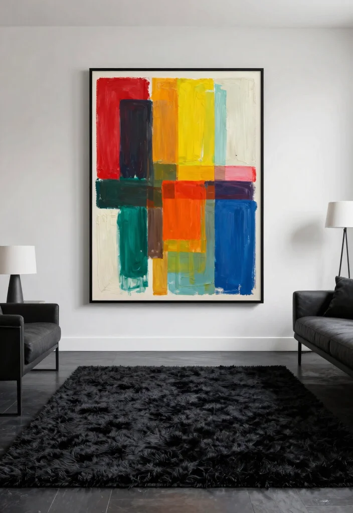 18 Black Rug Living Room Ideas With Bold Contrast 14 18 Black Rug Living Room Ideas With Bold Contrast - 13. Bold Art Pieces as Focal Points 1