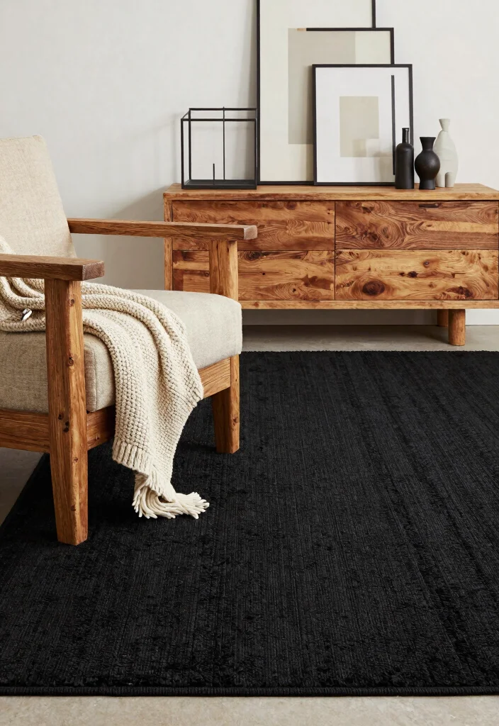 18 Black Rug Living Room Ideas With Bold Contrast 16 18 Black Rug Living Room Ideas With Bold Contrast - 15. Farmhouse Chic with a Modern Twist 1