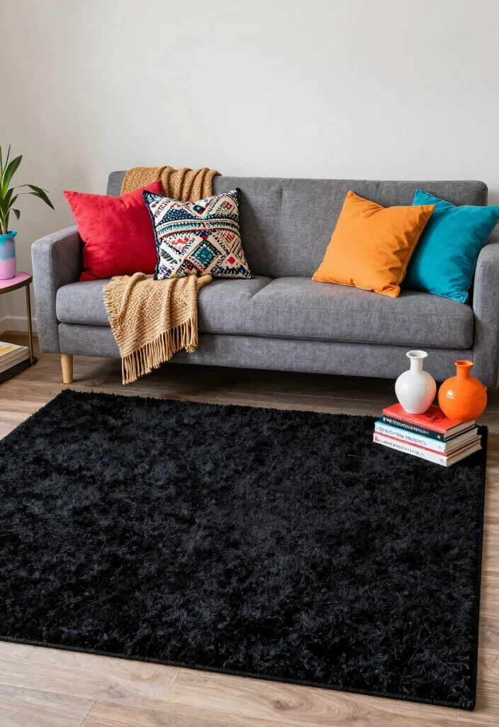 18 Black Rug Living Room Ideas With Bold Contrast 17 18 Black Rug Living Room Ideas With Bold Contrast - 16. Creative Use of Accessories 1