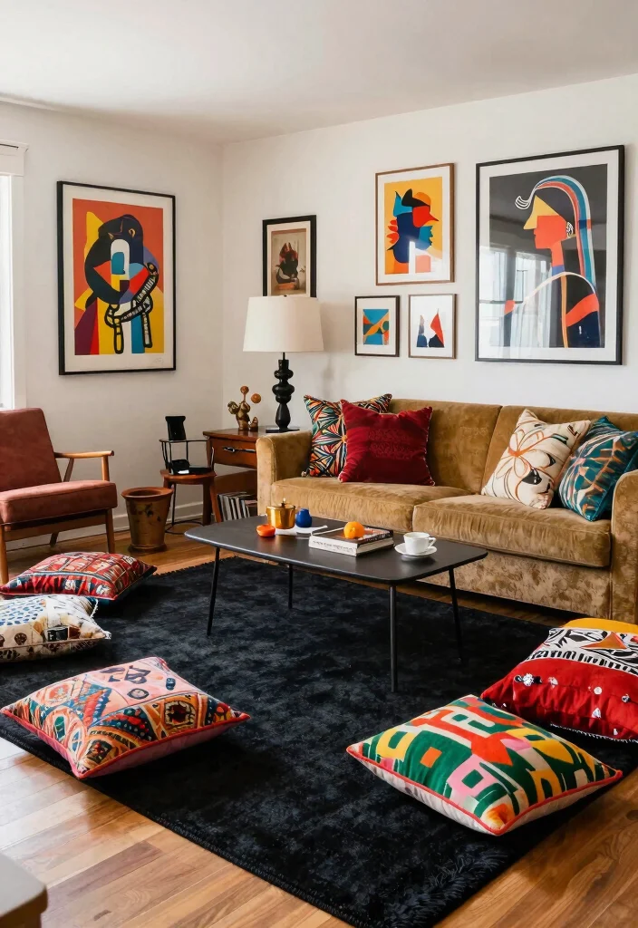 18 Black Rug Living Room Ideas With Bold Contrast 18 18 Black Rug Living Room Ideas With Bold Contrast - 17. Eclectic Mix of Patterns 1