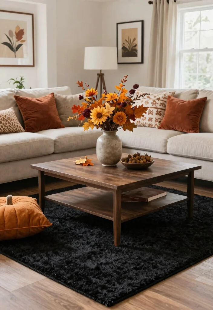 18 Black Rug Living Room Ideas With Bold Contrast 19 18 Black Rug Living Room Ideas With Bold Contrast - 18. Seasonal Decor for a Fresh Look 1