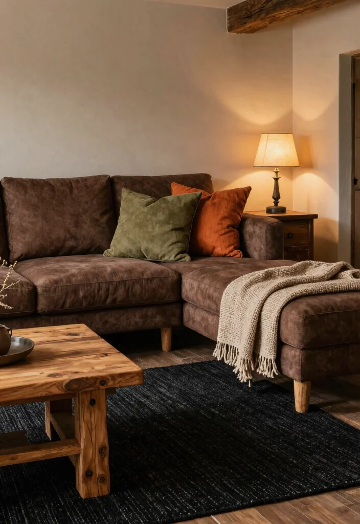 18 Black Rug Living Room Ideas With Bold Contrast 5 18 Black Rug Living Room Ideas With Bold Contrast - 4. Earthy Tones with Rustic Charm 1