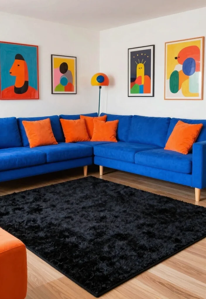 18 Black Rug Living Room Ideas With Bold Contrast 6 18 Black Rug Living Room Ideas With Bold Contrast - 5. Bright Accent Colors for a Fun Twist 1