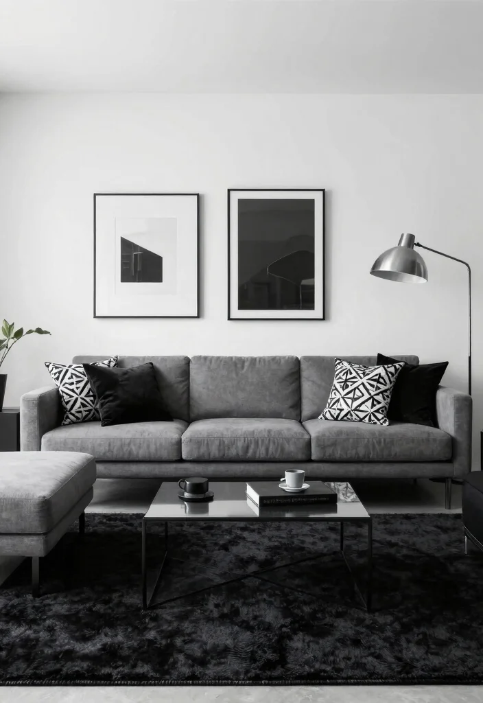 18 Black Rug Living Room Ideas With Bold Contrast 7 18 Black Rug Living Room Ideas With Bold Contrast - 6. Classic Monochrome with a Twist 1