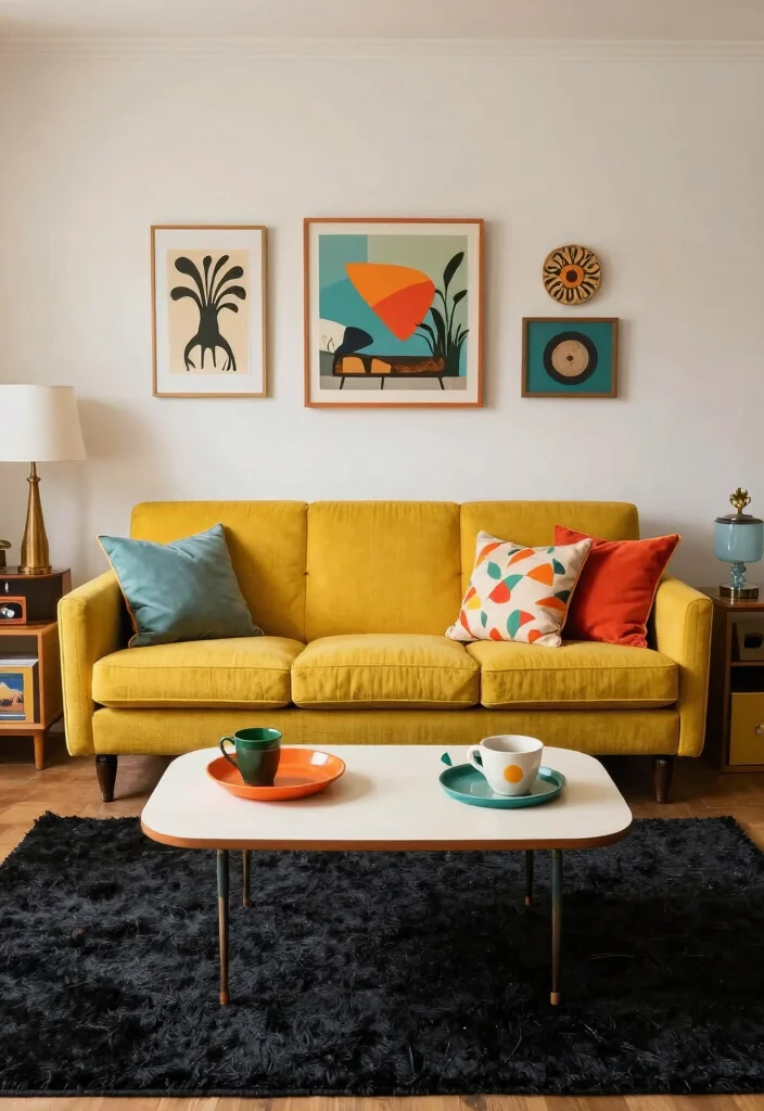 18 Black Rug Living Room Ideas With Bold Contrast 9 18 Black Rug Living Room Ideas With Bold Contrast - 8. Retro Vibes with Vintage Finds 1