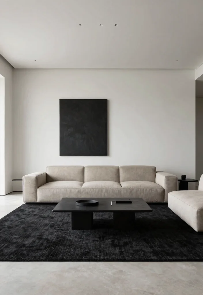 18 Black Rug Living Room Ideas With Bold Contrast 10 18 Black Rug Living Room Ideas With Bold Contrast - 9. Sleek Modern Minimalism 1