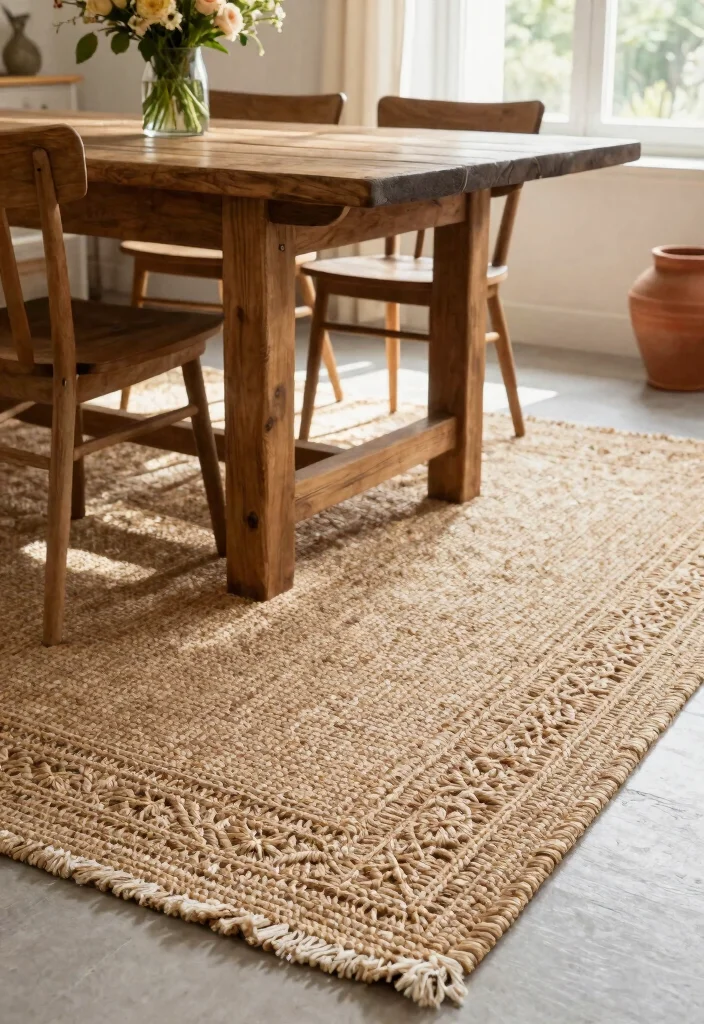 18 Dining Room Area Rug Ideas That Define the Space 2 18 Dining Room Area Rug Ideas That Define the Space - 1. Jute Rugs for a Natural Touch 1