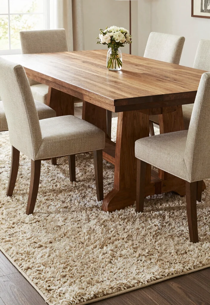 18 Dining Room Area Rug Ideas That Define the Space 12 18 Dining Room Area Rug Ideas That Define the Space - 11. Textured Rugs for Added Depth 1