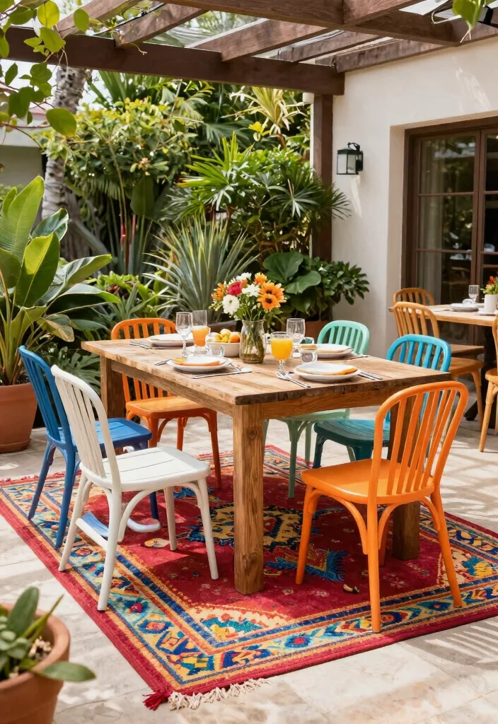 18 Dining Room Area Rug Ideas That Define the Space 13 18 Dining Room Area Rug Ideas That Define the Space - 12. Outdoor-Friendly Rugs for Versatility 1