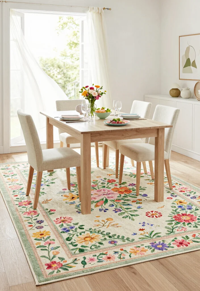 18 Dining Room Area Rug Ideas That Define the Space 16 18 Dining Room Area Rug Ideas That Define the Space - 15. Seasonal Rugs for Dynamic Decor 1