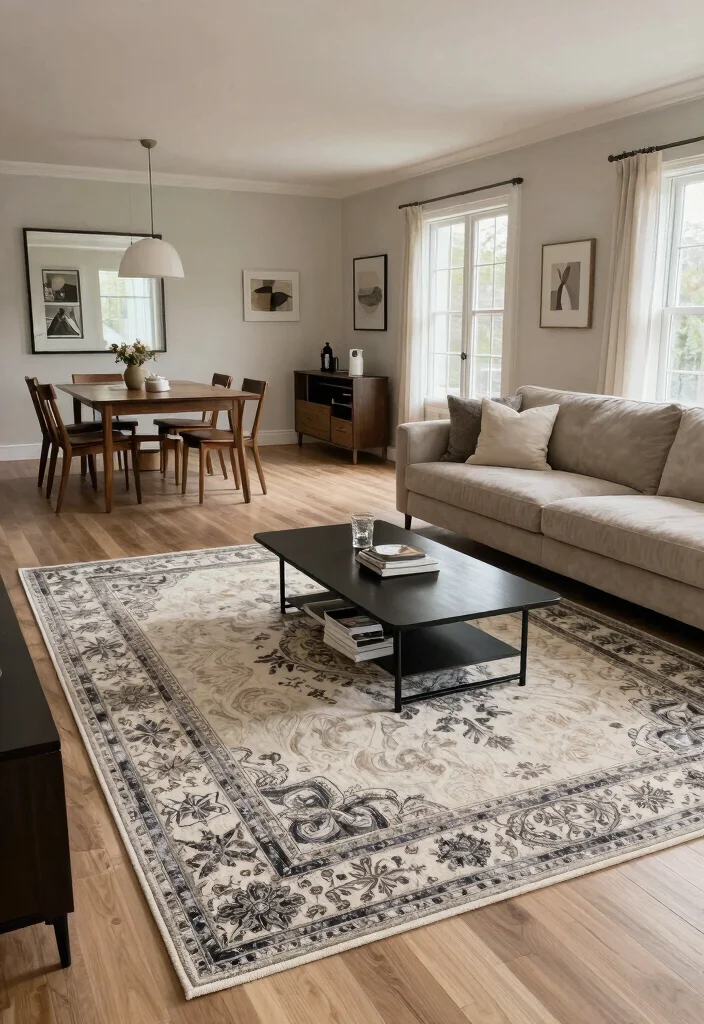 18 Dining Room Area Rug Ideas That Define the Space 19 18 Dining Room Area Rug Ideas That Define the Space - 18. Multi-Functional Rugs for Practical Spaces 1