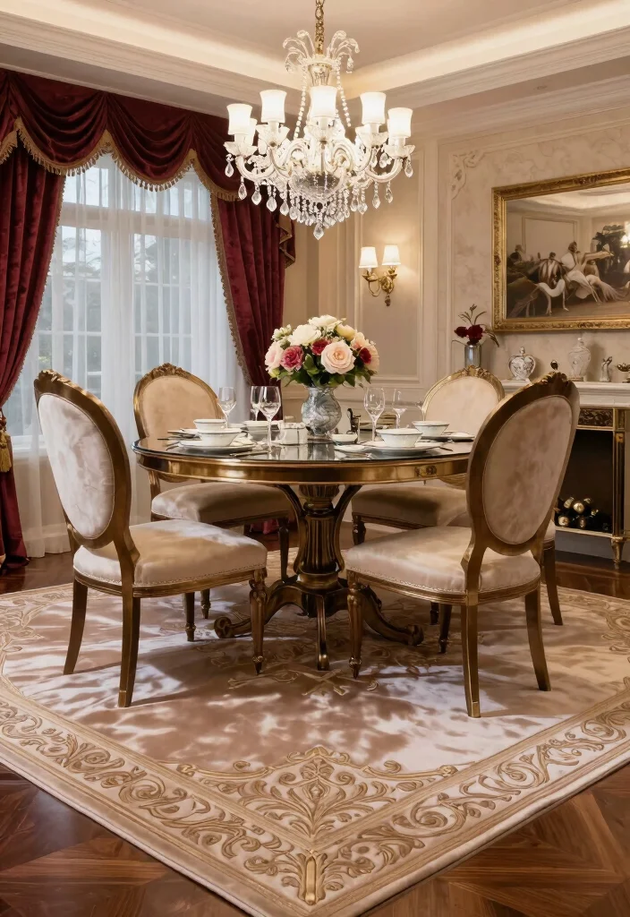 18 Dining Room Area Rug Ideas That Define the Space 8 18 Dining Room Area Rug Ideas That Define the Space - 7. Luxurious Silk Rugs for Opulence 1