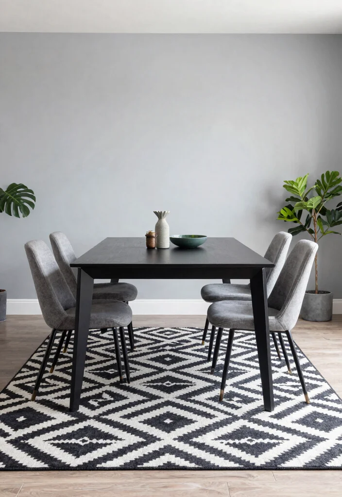 18 Dining Room Area Rug Ideas That Define the Space 9 18 Dining Room Area Rug Ideas That Define the Space - 8. Geometric Patterns for Modern Appeal 1