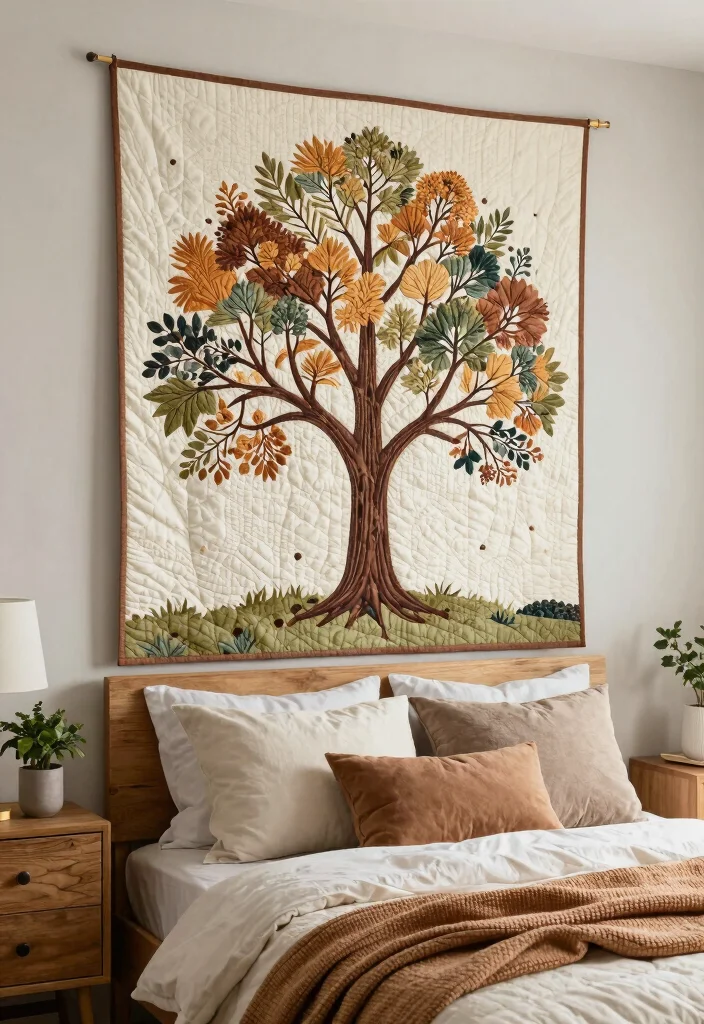 18 Tree Wall Art Ideas With Nature Inspired Beauty - 13. Tree Quilt Wall Hanging 1